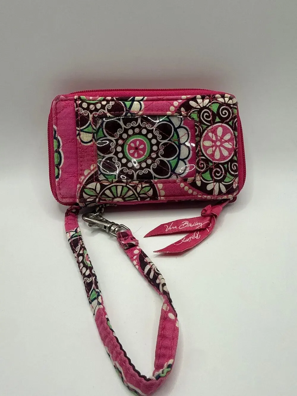 Vera Bradley Cupcakes Pink Zip Around Wristlet Wallet ID Window